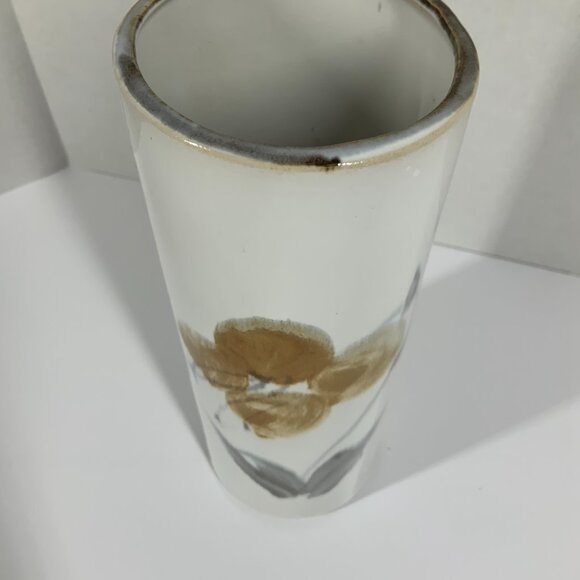 Gold Trim MCM Vase 50s 60s Hand Painted Brush Strokes Abstract Cylinder Vase 8" - Picture 5 of 7